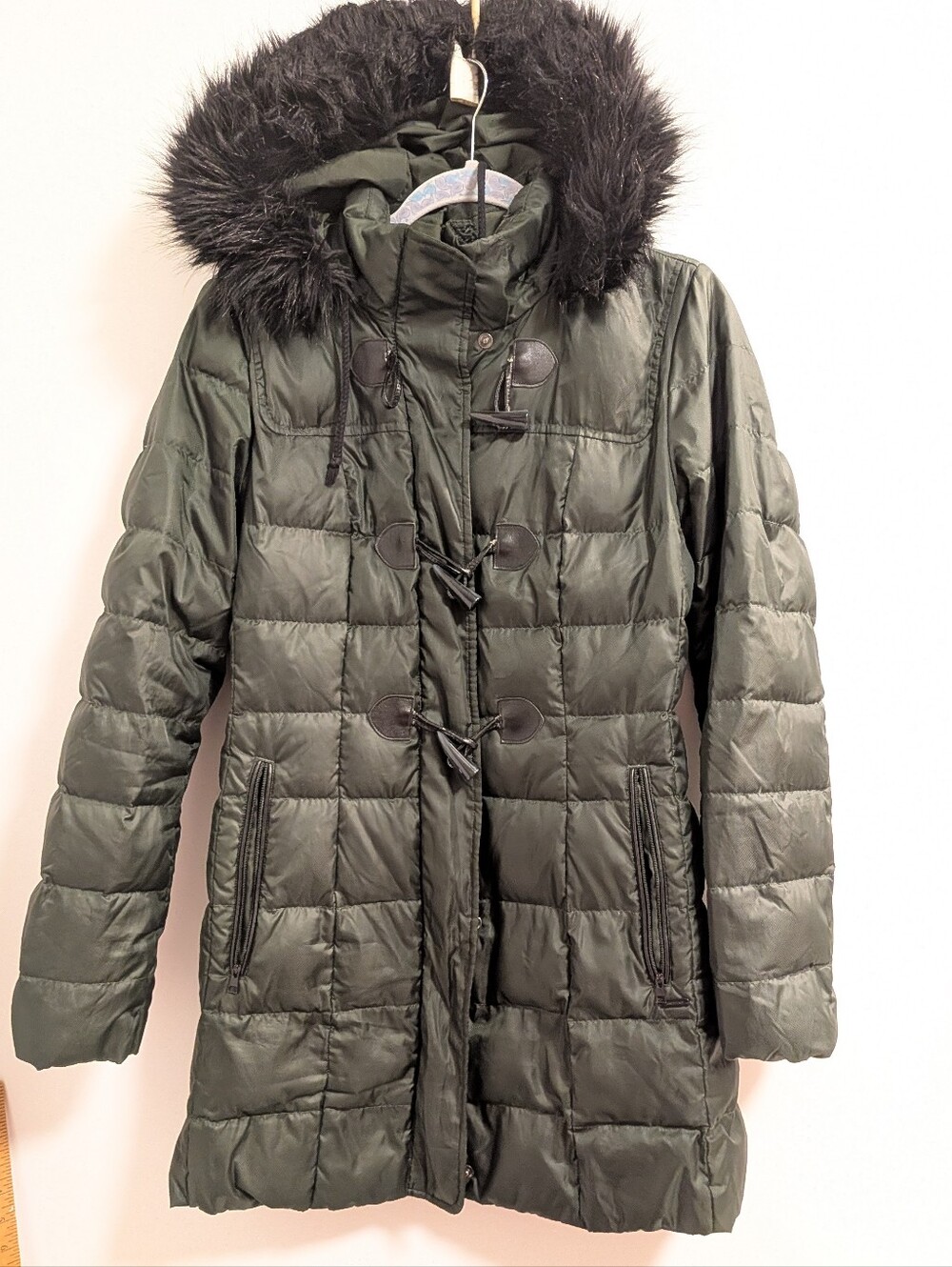Lands' End Long Hooded Down Puffer with Faux Fur Trim